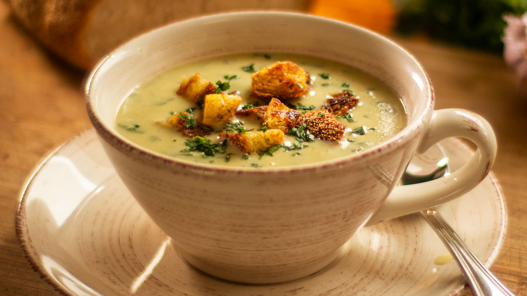 Garlic Soup Italian style with crispy croutons